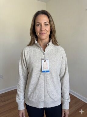 Mondetta Womens Oatmeal Fleece Full Zip Jacket Cozy Pockets Size L NWT